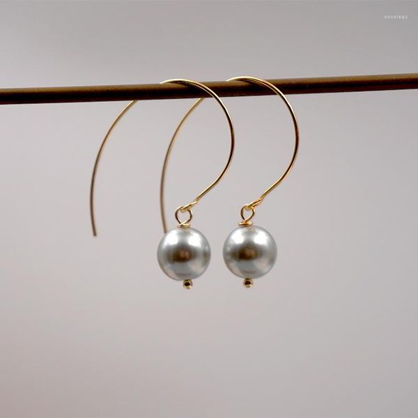 Boucles d'oreilles pendantes Minar classique blanc gris rond simulé perle crochet boucle d'oreille plaqué or métal grande goutte pour les femmes bijoux en gros