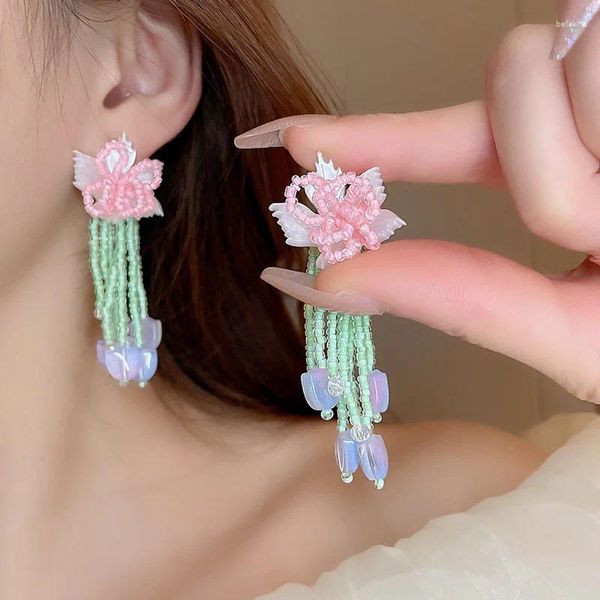 Boucles d'oreilles pendantes Minar mignon dégradé couleur bonbon Miyuki brin résine acrylique fleur goutte pour femmes longue gland boucle d'oreille bijoux de mariage