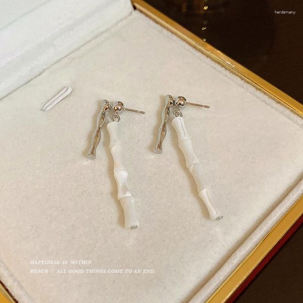 Pendientes colgantes Minar, bonito Color blanco, resina, gota de bambú para mujer, venta al por mayor, pendiente colgante de aleación de plata, joyería de fiesta