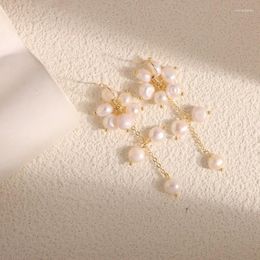 Pendientes colgantes Minar elegante gota de perlas naturales de agua dulce para mujeres hilo de cobre chapado en oro de 14 quilates pendiente de borla larga regalos de cumpleaños