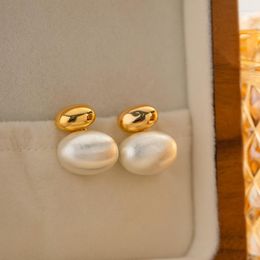 Pendientes colgantes Minar exquisito oro mate plata contraste Color metálico gota geométrica para mujeres 18K pendiente ovalado de latón Real