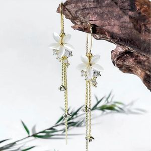 Boucles d'oreilles pendantes Minar Fantasy brillant CZ cubique zircone opale fleur pétale long gland goutte pour femmes 14K véritable plaqué or bijoux en laiton