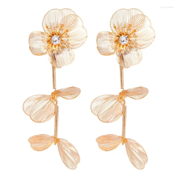 Boucles d'oreilles pendantes Minar High Street brillant strass couleur or fleur métallique longue goutte pour femmes gland boucle d'oreille mariage bijoux de mariée