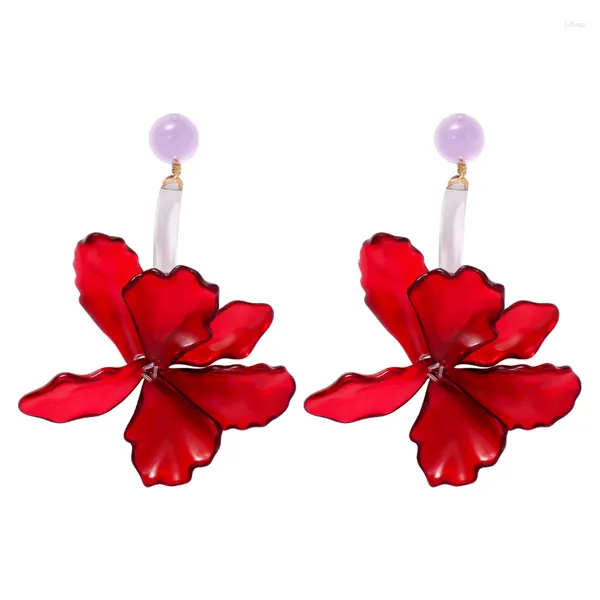 Pendientes colgantes Minar Hyperbole grande Color rojo claro flor de resina acrílica larga para mujeres declaración hecha a mano joyería todos los días