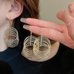 Boucles d'oreilles pendantes Minar Hyperbole métallique évider cercle multicouche longue goutte pour femmes or argent plaqué alliage bijoux de fête