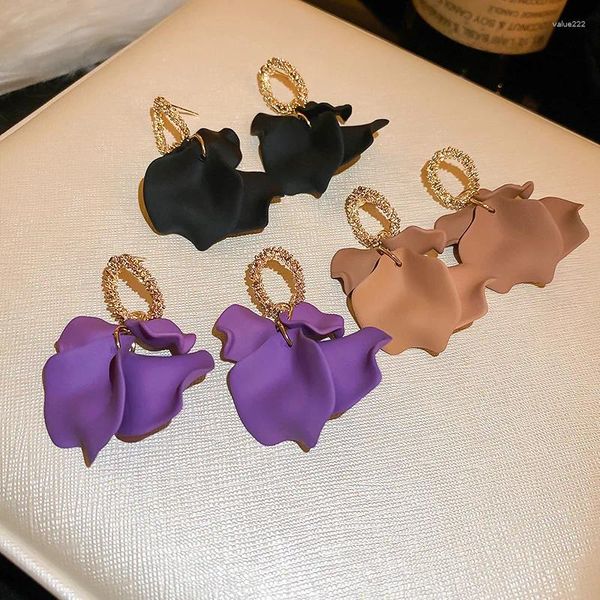 Boucles d'oreilles pendantes Minar INS Fashion multicolore fleur pétale goutte pour femmes doré métallique Spray suspendu boucle d'oreille fête bijoux décontractés