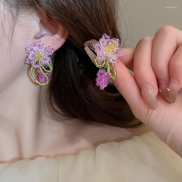 Boucles d'oreilles en peluche minar ins mode violet couleur cristal miyuki brigrand fleur fleur