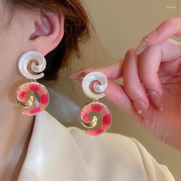 Pendientes colgantes Minar moda coreana esmalte rojo resina trompeta Shell para mujer gran giro colgante pendiente joyería de fiesta