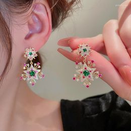 Boucles d'oreilles pendantes Minar luxe brillant CZ cubique zircone flocon de neige longue pour les femmes plaqué or cuivre étoile suspendus boucle d'oreille bijoux