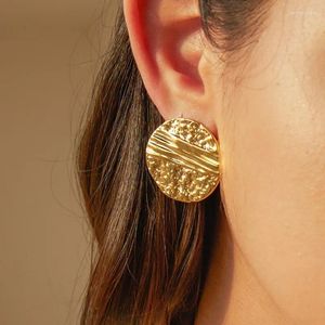 Dangle Oorbellen Minar Minimalistische Hamertoon Onregelmatige Ronde Munt Voor Vrouwen Roestvrij Staal Goud PVD Verguld Niet-aantastende Sieraden