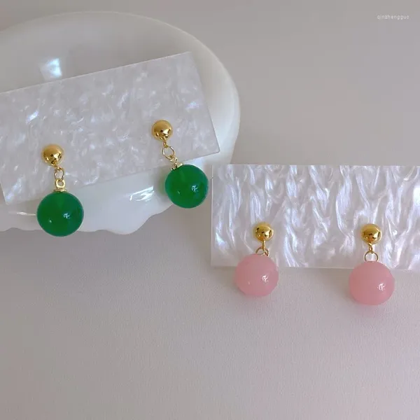 Boucles d'oreilles en peluche minar rétro rose vert couleur verre perles d'agate rond suspendus pour femmes filles en gros de bijoux tous les jours