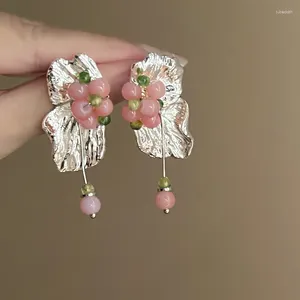 Boucles d'oreilles pendantes Minar tendance couleur rose acrylique brin goutte pour femmes plissé argent plaqué métallique irrégulier fleur pétale boucle d'oreille