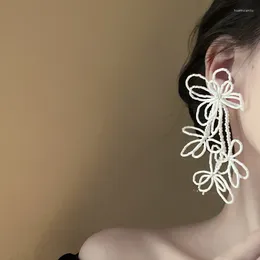 Boucles d'oreilles pendantes Minar Design Unique évider grande couleur blanche Miyuki fausses perles brin fleur gland Long pour les femmes Brincos