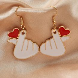 Dange oorbellen minar uniek ontwerp rood witte email vinger love hart oorrang voor vrouwen creatief metaal sieraden feest