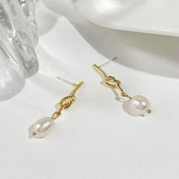 Boucles d'oreilles pendantes Minar Insolite Réel Perle D'eau Douce Longue Goutte Pour Les Femmes De La Mode En Laiton Plaqué Or 14K Boucle D'oreille Noué Oorbellen 2023