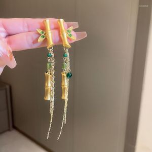 Bengelen oorbellen minar vintage strikte strass kristal tassel oorbel voor vrouwen bamboe gewricht lange ketting drop statement feest sieraden