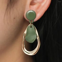 Boucles d'oreilles pendantes minimalistes en alliage de résine vert émeraude, goutte géométrique pour femmes, cerceaux irréguliers carrés en argile polymère