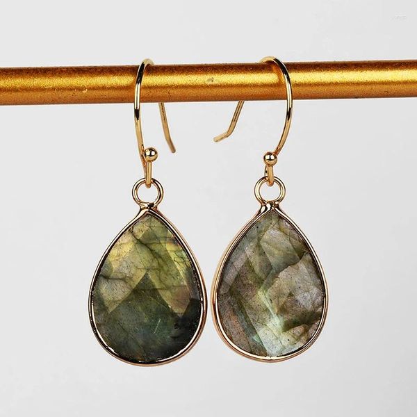 Pendientes colgantes Labradorita minimalista para mujeres gemas modernas de gota elegante perforación de piedra natural Joya de joyería al por mayor