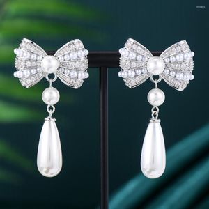 Boucles d'oreilles pendantes Missvikki luxe romantique nœud de mariée perle goutte CZ bohême femmes Sexy filles fête bijoux quotidiens de haute qualité