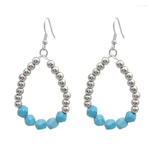 Boucles d'oreilles pendantes couleur argent mixte, perles et Cube étoile Turquoise pierre larme pour femmes, bijoux bohème faits à la main