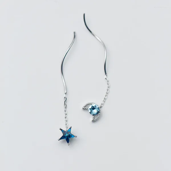 Boucles d'oreilles en peluche MloveAcc réel 925 femmes en argent sterling tombe avec des bijoux Blue Cubic Zirconia Star Moon