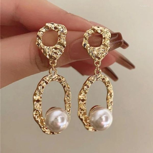 Pendientes colgantes Joyería moderna Aguja de plata 925 Temperamento elegante Pendiente de perlas simuladas para mujeres 2024 Tendencia Accesorios de diseño simple