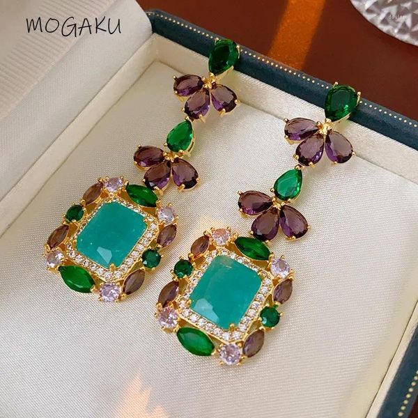 Boucles d'oreilles pendantes MOGAKU cristal violet pour femmes 2024 tendance vert Zircon strass boucle d'oreille femmes élégantes bijoux de fête