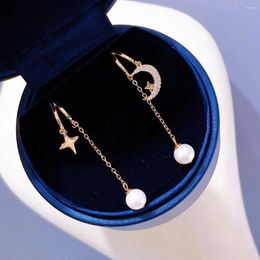 Pendientes colgantes Diseño MoonStar Gota de perlas cultivadas para mujeres con circonitas Regalos de joyería