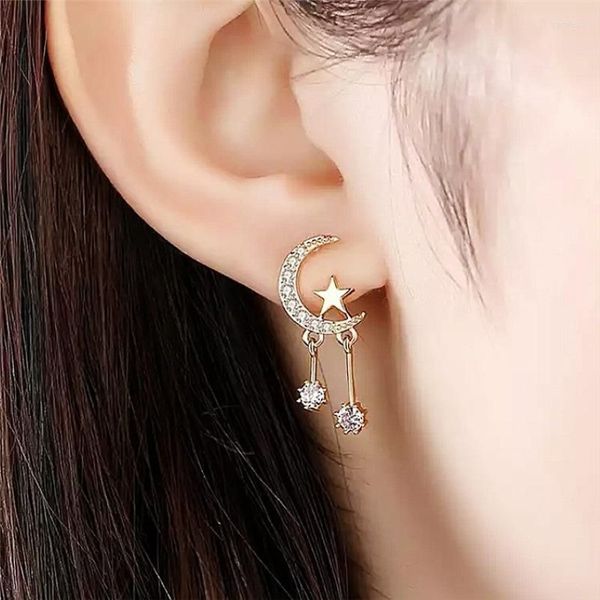 Boucles d'oreilles pendantes lune étoile gland pour femmes mode coréenne Zircon boucles d'oreilles goutte femme oreille bijoux filles cadeaux articles KCE080294S