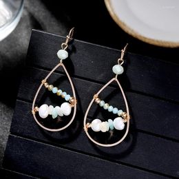 Boucles d'oreilles pendantes MOPAI pour femmes, pierre naturelle Unique, Imitation perle de verre, crochet d'oreille en alliage, bijoux à la mode 2024