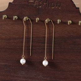 Boucles d'oreilles pendantes plus que longues, méthodes de port, perles d'eau douce naturelles, pampilles, perles simples de 7mm