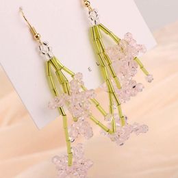 Pendientes colgantes estilo Mori pequeño fresco dulce largo borla flor moda cuentas el valle orquídea lirio de