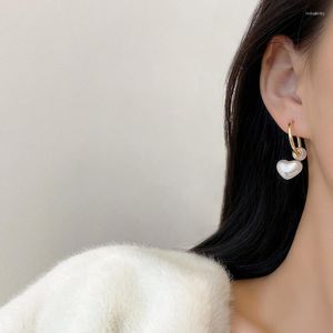 Bengelen oorbellen mowamua Koreaanse imitatie hart parel elegante temperament vrouwen hars 14k gouden drop oor sieraden voor meisje kawaii cadeau