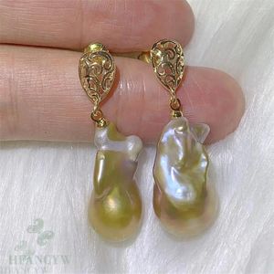 Boucles d'oreilles pendantes multicolores en perles baroques, bijoux naturels en or, pour fête de mariage