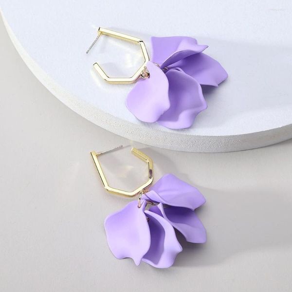 Boucles d'oreilles pendantes Multi couleurs Fuchsia pétales fleur pour les femmes tendance luxe Design mariage fête bijoux cadeau
