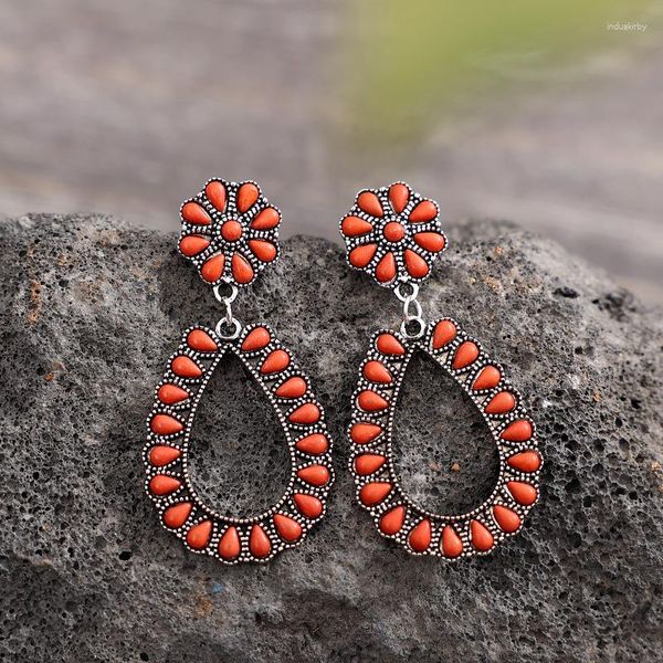 Boucles d'oreilles pendantes multi-pierres rouge Turquoise grappe larme corail courge fleurs fleur pour femmes janvier accessoires