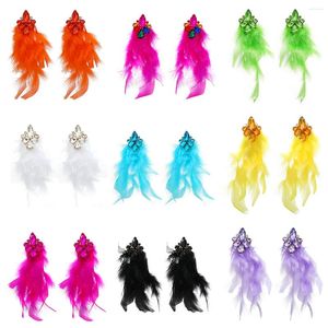 Boucles d'oreilles pendantes multi-styles, grandes plumes colorées exagérées, cristaux Vintage, gouttes pour femmes, accessoires de fête