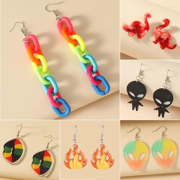 Boucles d'oreilles pendantes multicolores en acrylique, dessin animé pour femmes, mignon dinosaure, lèvres extraterrestres, ovni, goutte de flamme, bijoux à la mode 2022