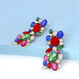 Boucles d'oreilles pendantes multicolores pour femmes, grande goutte exagérée en cristal, bijoux de luxe en strass, vente en gros