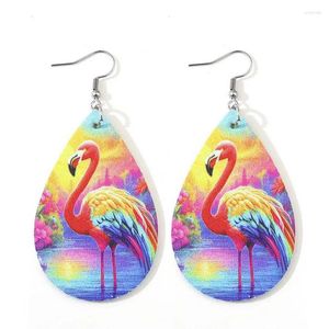 Bengelen oorbellen multicolor flamingo lederen traan voor vrouwen boho stijl roestvrijstalen haak dames sieraden groothandel