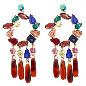 Boucles d'oreilles pendantes multicolores rétro rondes pour femmes, goutte irrégulière, strass brillant, exquis, mode, bijoux de fête HT124