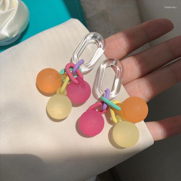 Pendientes colgantes Multicolor redondo caramelo acrílico gota Ins Corea moda elegante verano colgante romántico mujer joyería fiesta regalos