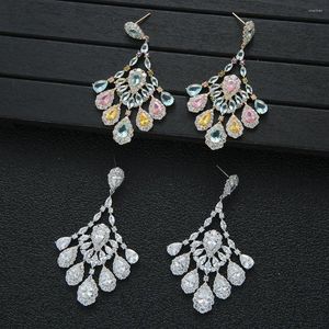 Boucles d'oreilles pendantes multicolore goutte d'eau boucle d'oreille pour les femmes mariage cubique zircone Dubai bijoux fantaisie fête d'été E9551