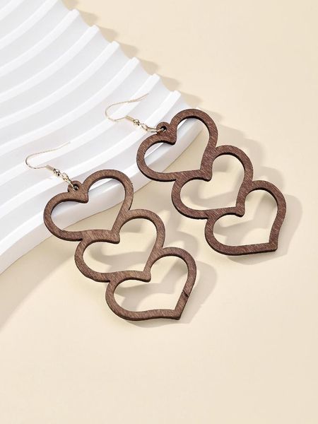 Boucles d'oreilles pendantes en bois creux en forme de cœur Multiple pour femmes, bijoux de mode coréenne, vêtements d'oreille, cadeau