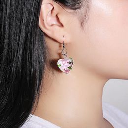 Boucles d'oreilles en pente Murano Glass Heart Flower Pendent Drop pour les femmes Bijoux de boucle d'oreille de la lampe à oreilles Morano