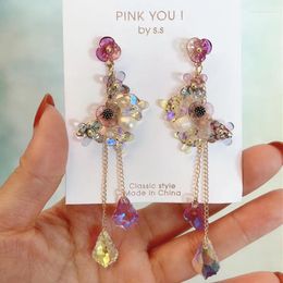 Bengelen oorbellen mwsonya Korea kleurrijke kristallen vlinder voor vrouwen lange ketting kwastje temperament bloemen drop hanger earring