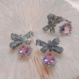 Boucles d'oreilles pendantes MWSONYA coréen rose nœud papillon cristal goutte femmes 2024 tendance mode strass anneau été vacances bijoux cadeau