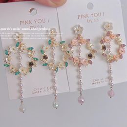 Dangle Oorbellen Mwsonya Luxe 2023 Fashion Acryl Bloemen Voor Vrouwen Crystal Drop Tassel Koreaanse Sieraden Gift