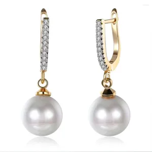 Boucles d'oreilles en peluche mxgxfam élégant blanc lisse perle 10 mm goutte pour femmes gold couleur 18 k bijou de mode