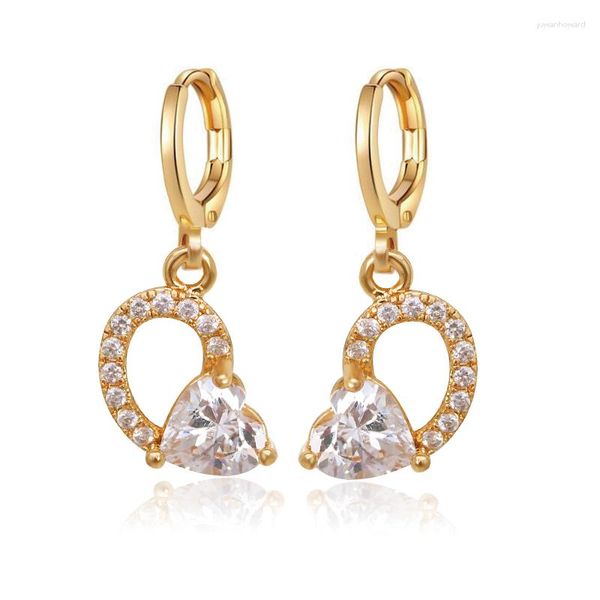 Boucles d'oreilles pendantes MxGxFam sans plomb et sans Nickel 18 K couleur or jaune coeur amour goutte bijoux mode femmes avec Zircon brillant